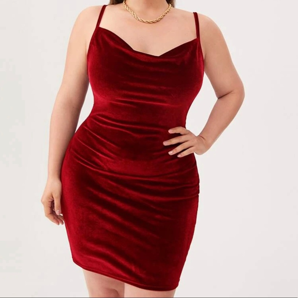SHEIN curve red velvet dress